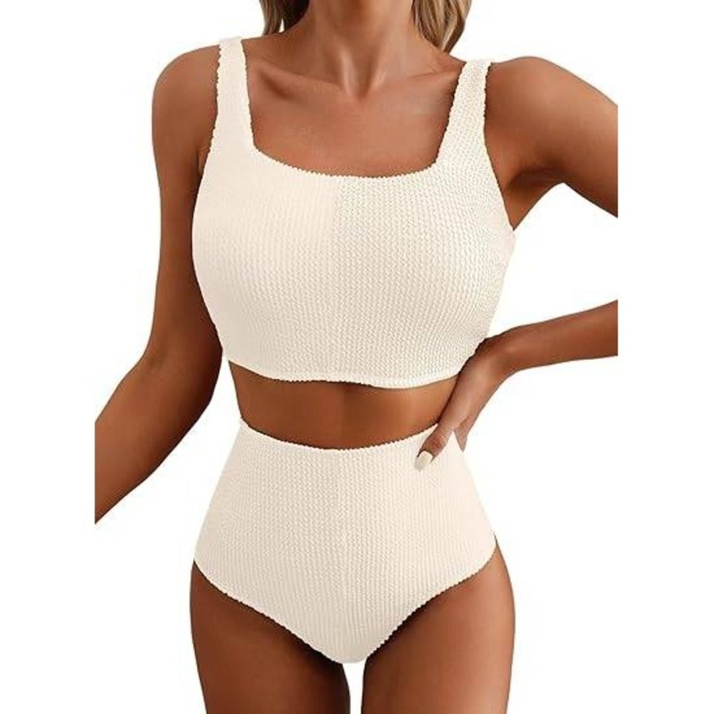 MSRP $41 Herseas Women's Beige M Bikini Sets Scrunch Square Neck Two‎ Piece Swim